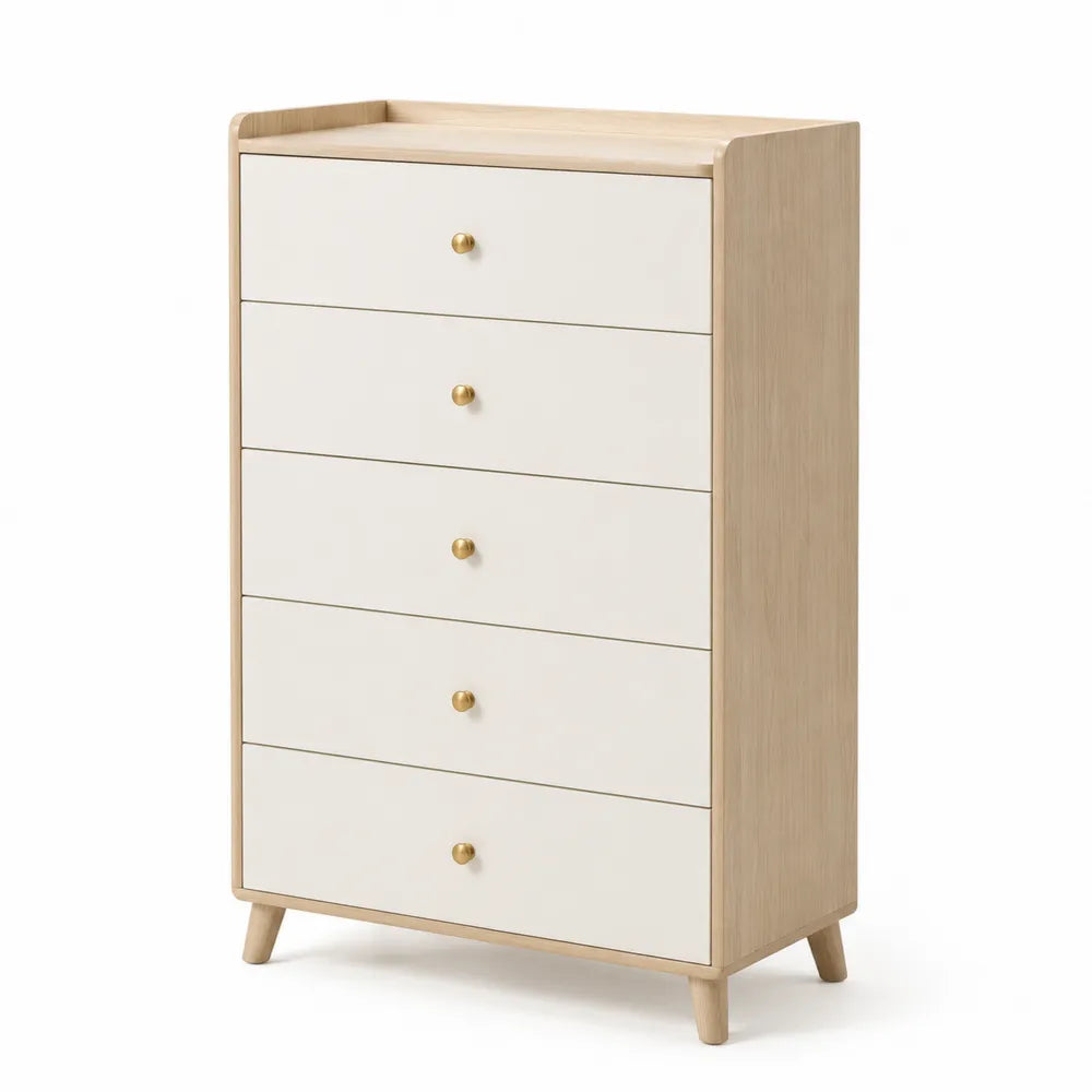 Cassettiera a 5 cassetti legno e MDF bianco