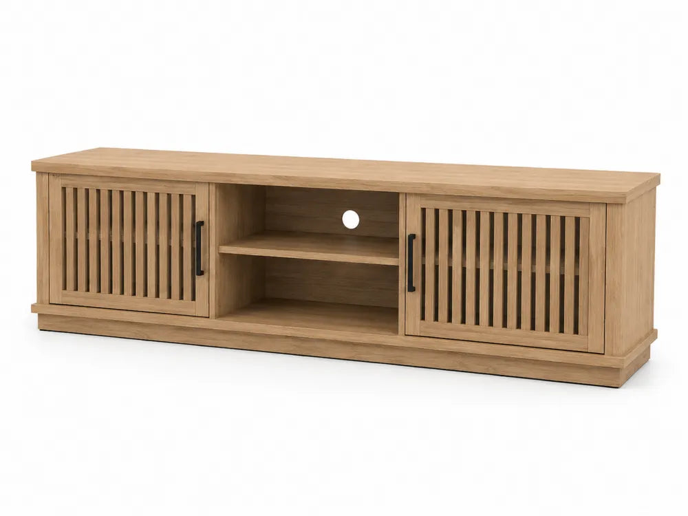 Mobile TV in legno di quercia con ante scorrevoli