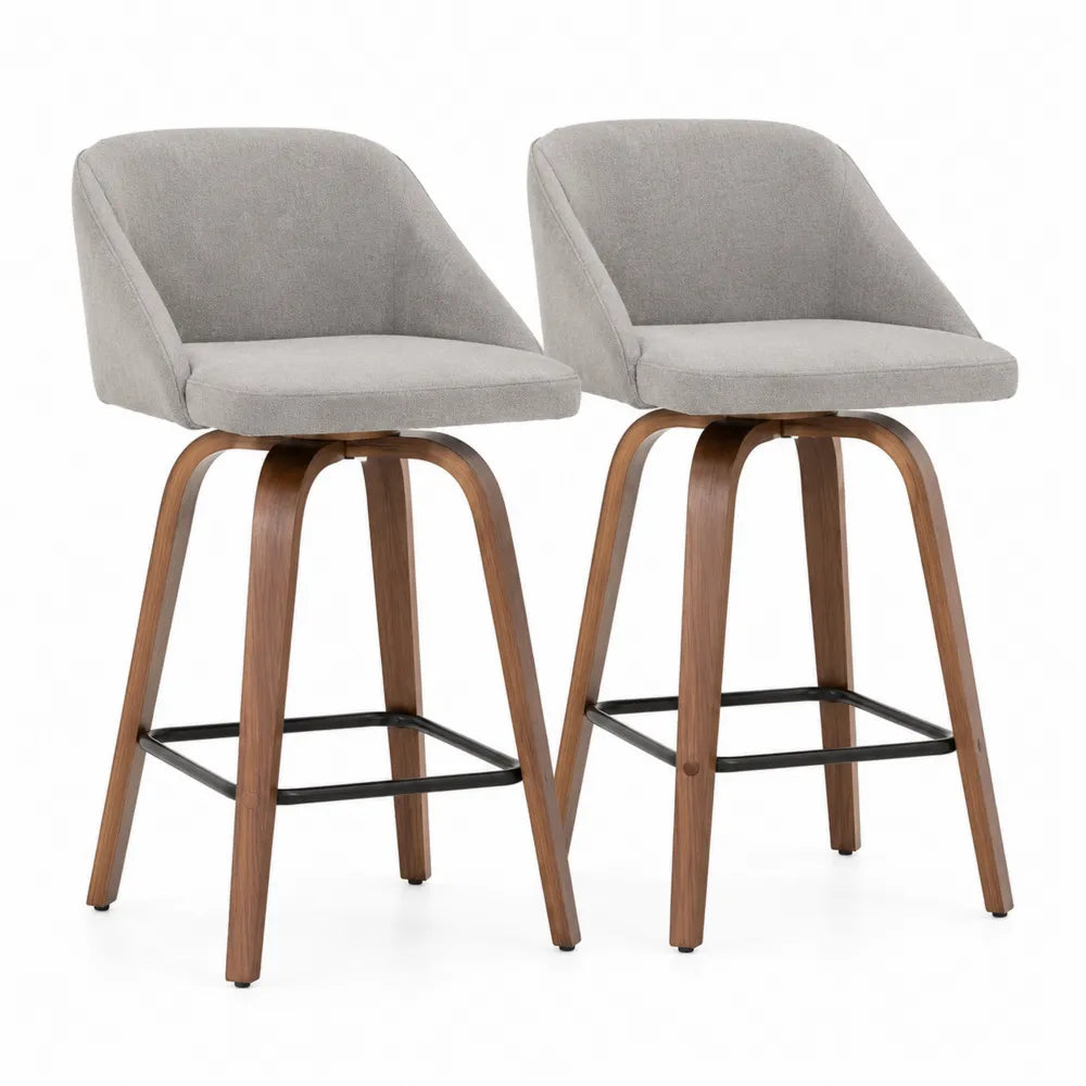 Set di 2 sgabelli da bar in tessuto grigio con gambe in legno