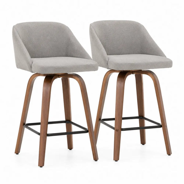 Set di 2 sgabelli da bar in tessuto grigio con gambe in legno