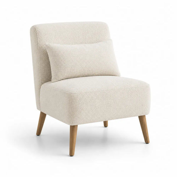 Poltrona Bouclé Crema con Gambe in Rovere