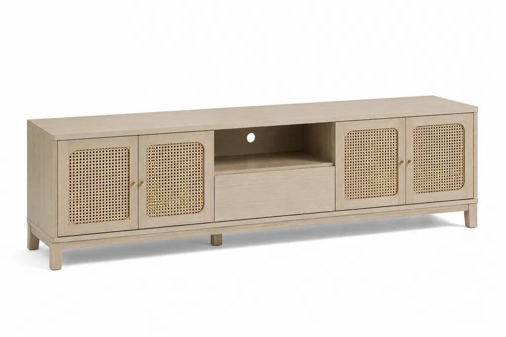 Mobile TV in legno e rattan con ante 180x45x50 cm