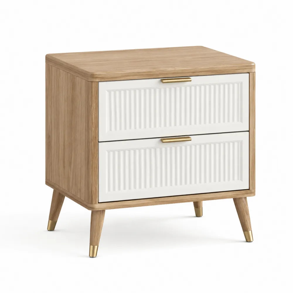 Comodino in MDF con 2 cassetti, bianco e rovere, 50x40x55 cm