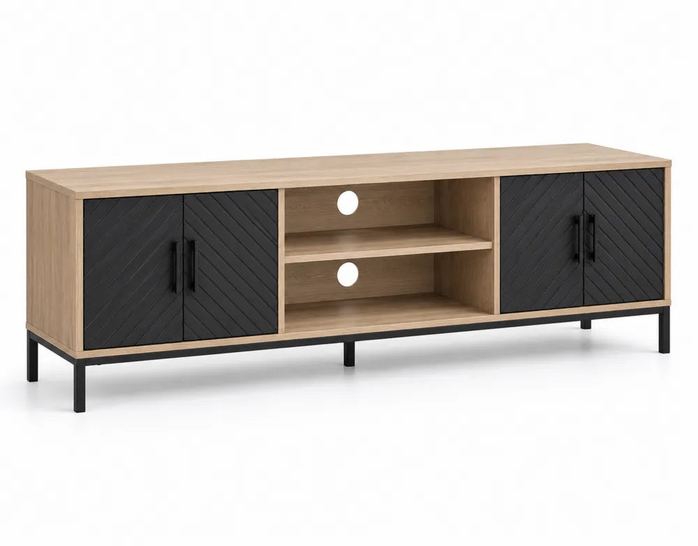 Mobile TV in Legno MDF e Metallo Nero 180x40x50 cm