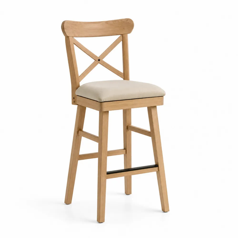 Sgabello da bar in legno con seduta imbottita in poliestere Beige