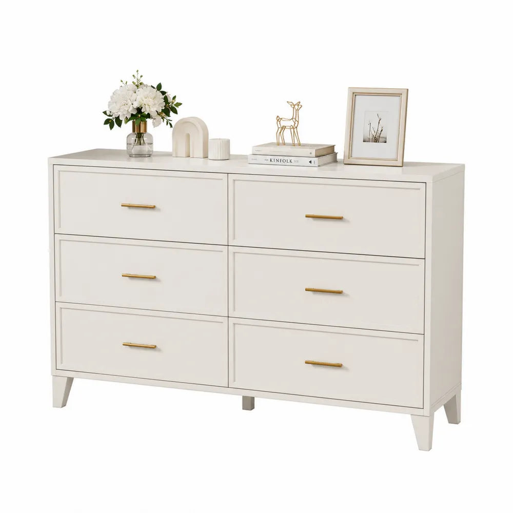 Cassettiera a 6 cassetti in legno MDF Bianco con maniglie in metallo