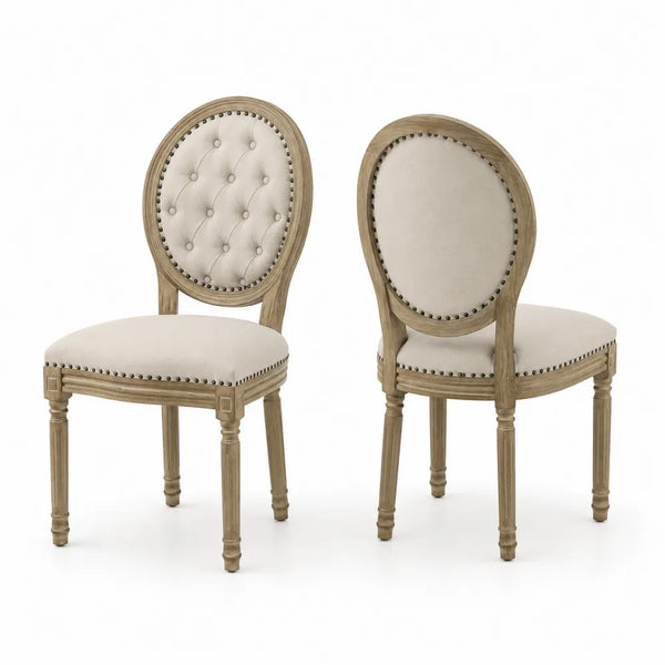 Set di 2 sedie da pranzo in legno e tessuto beige