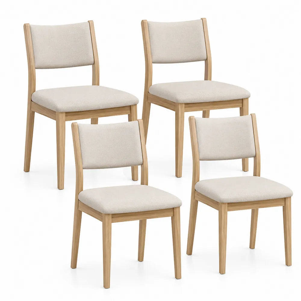 Set di 4 Sedie in Legno e Tessuto Beige