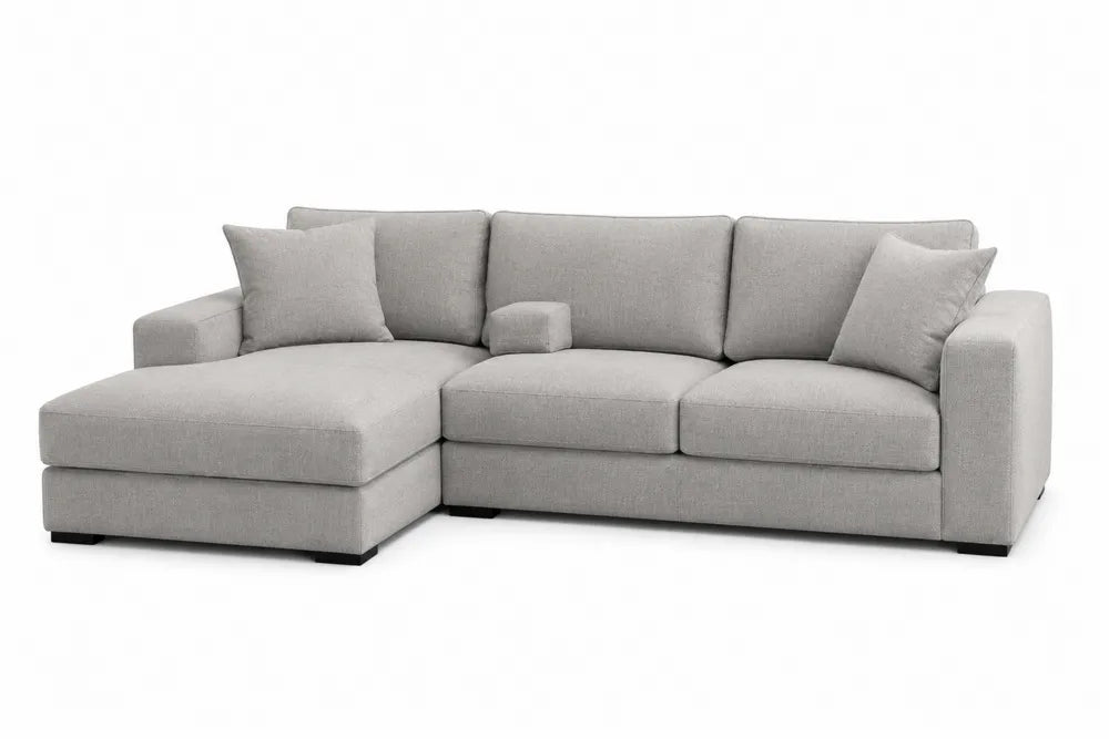 Divano angolare in tessuto grigio con chaise-longue