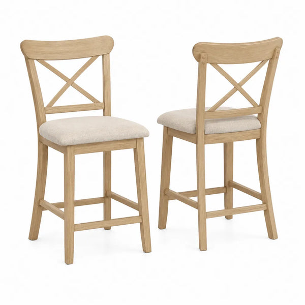 Set di 2 Sedie in Legno con Seduta in Tessuto Beige