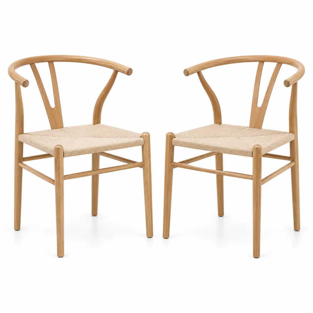 Set di 2 sedie in legno con sedile in corda
