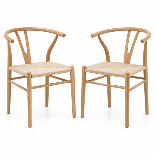 Set di 2 sedie in legno con sedile in corda