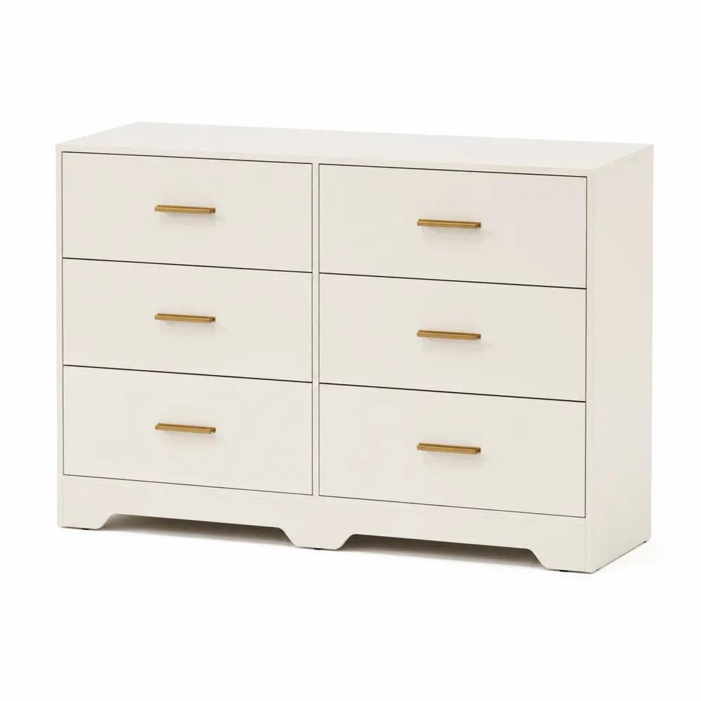 Cassettiera a 6 cassetti in legno Bianco con maniglie in metallo