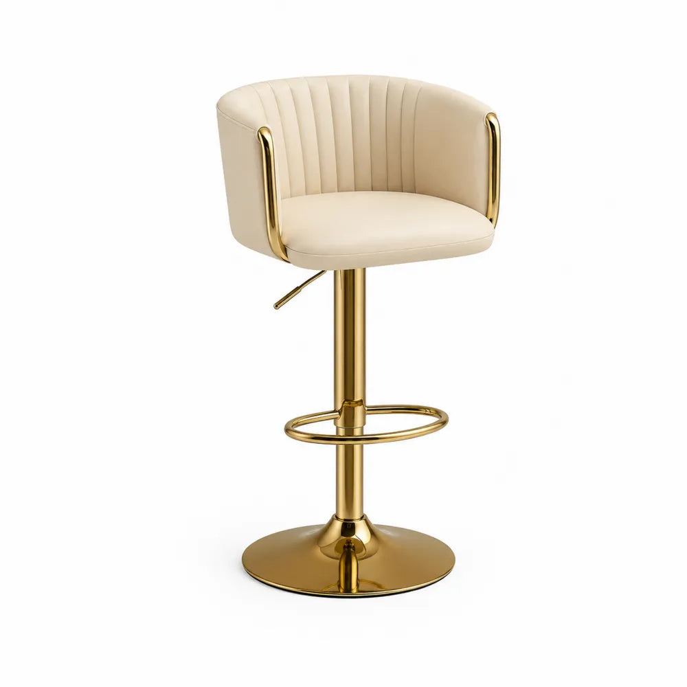 Sgabello da bar in similpelle crema con base in acciaio inossidabile dorato